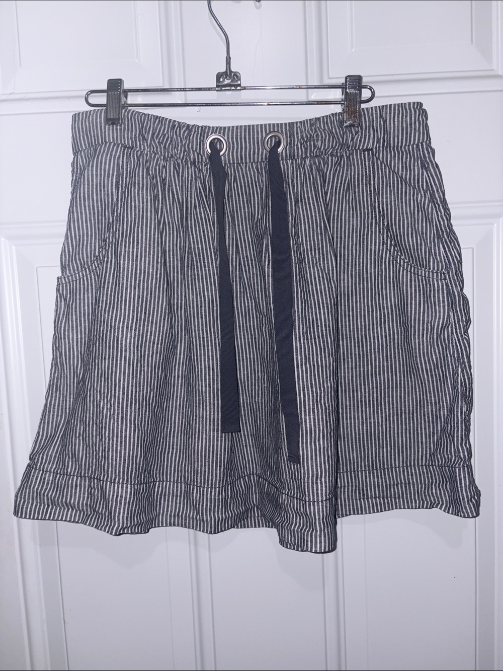 J. Crew Navy and White Striped Drawstring Skirt 100% linen